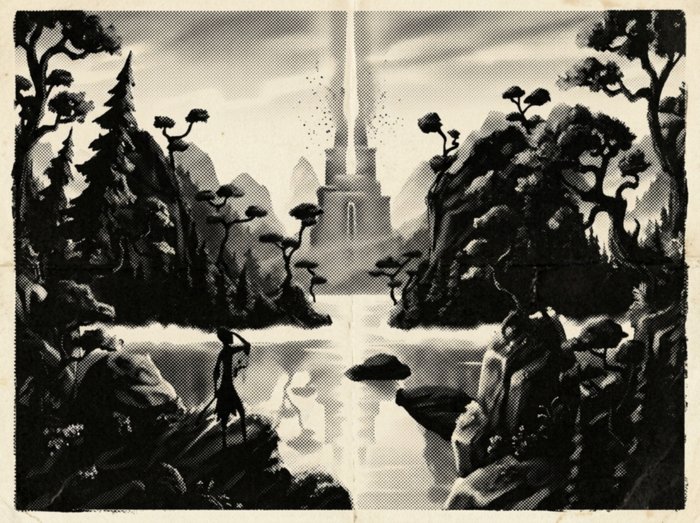 Chronicles of Anich cover art: a lone traveler overlooks a forest lake and a distant glowing tower